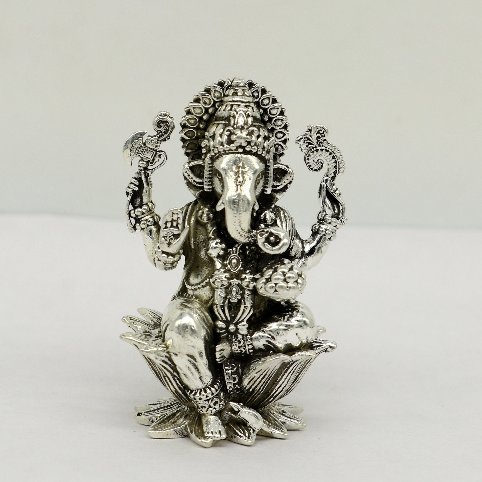 2" small 925 Sterling silver handmade customized Hindu God Idol Ganesha statue, puja article figurine, home decor utensils art31 - TRIBAL ORNAMENTS
