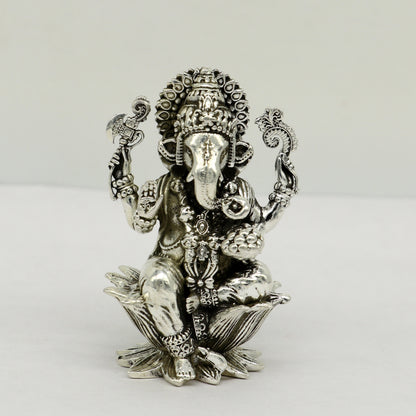 2" small 925 Sterling silver handmade customized Hindu God Idol Ganesha statue, puja article figurine, home decor utensils art31 - TRIBAL ORNAMENTS