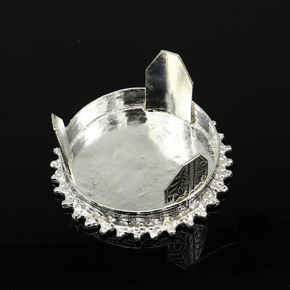 Vintage 2-inch sterling silver handmade small round table/bazot/chouki for puja, tribal ornaments temple art, home worship utensils