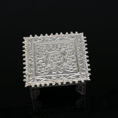 Vintage sterling silver small square table/bazot with tribal design, handmade for puja and temple home use by TRIBAL ORNAMENTS.