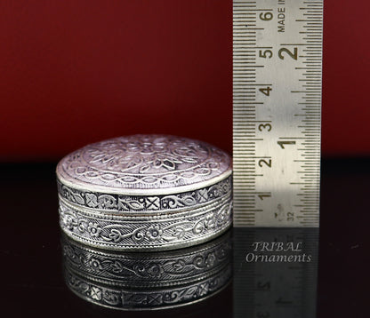 2" wide Vintage style 925 sterling silver handmade trinket box, eye kajal box, container box, kumkum box, sindur box, brides gift stb714 - TRIBAL ORNAMENTS