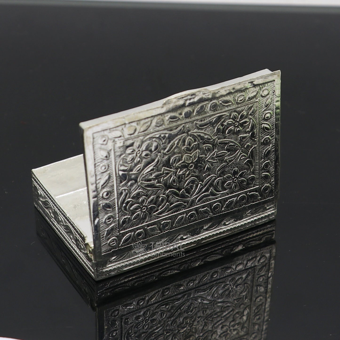 2"X1.2" 925 sterling silver trinket box, kajal box/casket box brides rectangle shape box collection, container box, eyeliner box stb821 - TRIBAL ORNAMENTS