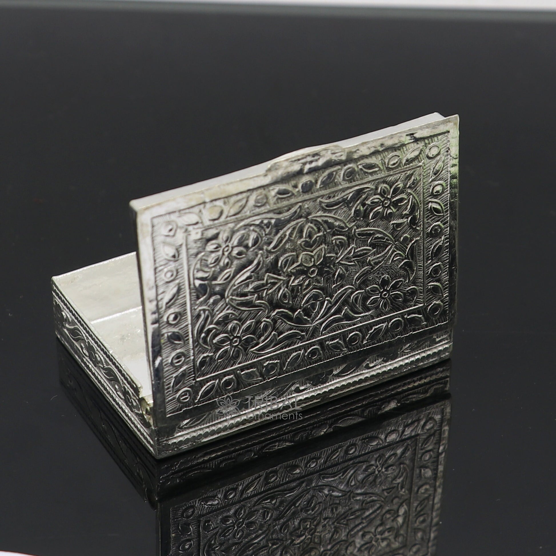 2"X1.2" 925 sterling silver trinket box, kajal box/casket box brides rectangle shape box collection, container box, eyeliner box stb821 - TRIBAL ORNAMENTS