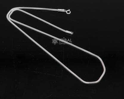Sterling silver 20-inch round box chain necklace by Tribal Ornaments, handmade trendy jewelry for men and women.