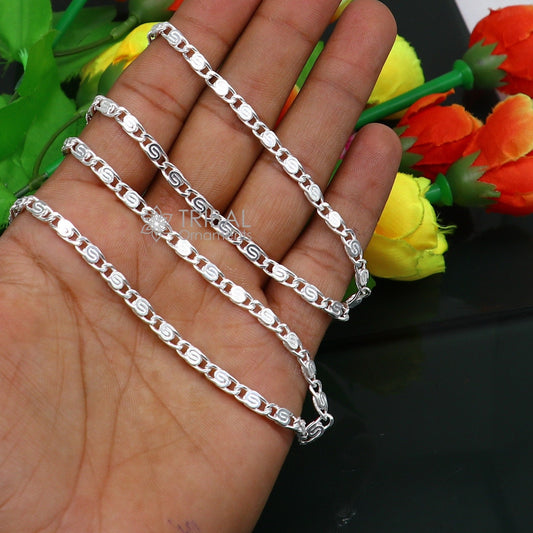 20" 3.5 MM 925 sterling silver handmade solid fancy stylish silver chain necklace nawabi chain best gifting jewelry from India ch226 - TRIBAL ORNAMENTS