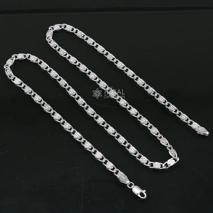 20-inch 3.5mm sterling silver Nawabi chain necklace by Tribal Ornaments, handcrafted stylish unisex jewelry with intricate design.