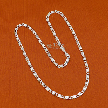 Sterling silver 20-inch Nawabi chain necklace by Tribal Ornaments, handmade, stylish, unisex jewelry with intricate design.