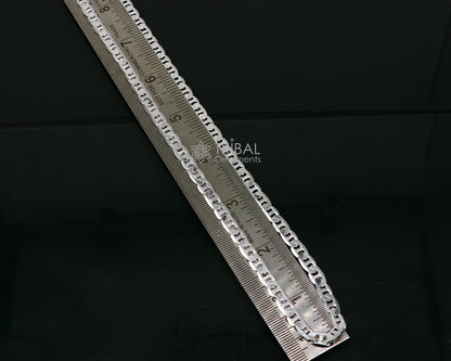 Sterling silver 20-inch Nawabi chain necklace with 3.5mm links, handmade stylish unisex jewelry by TRIBAL ORNAMENTS.