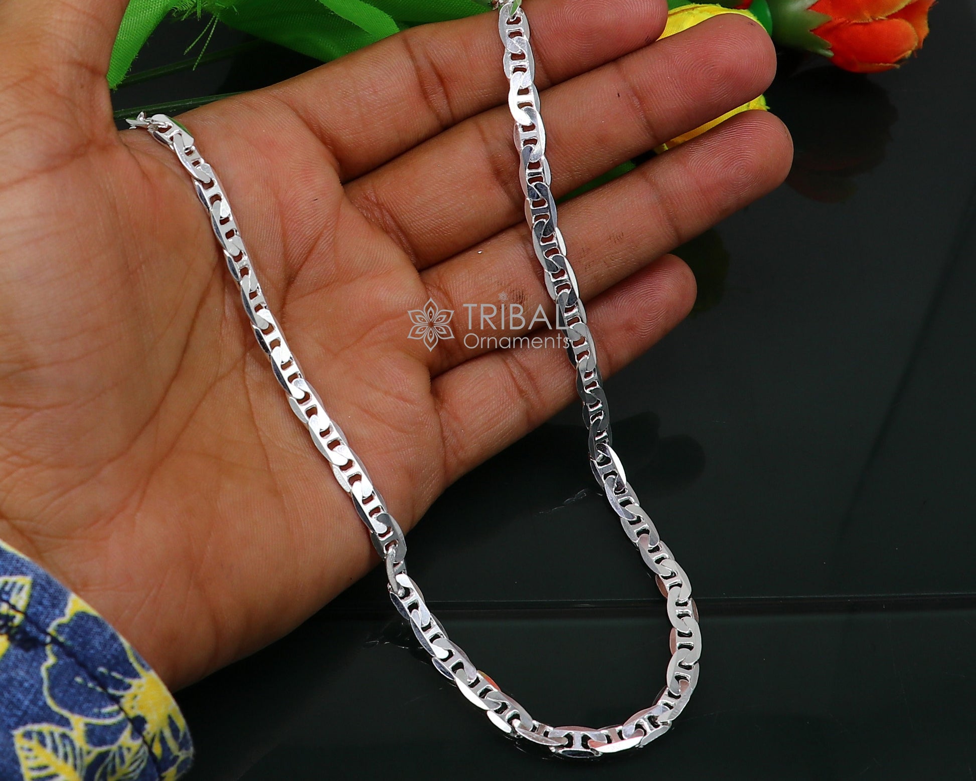 20" 3.5 MM 925 sterling silver handmade solid fancy stylish silver chain necklace Nawabi chain best gifting jewelry from India ch229 - TRIBAL ORNAMENTS