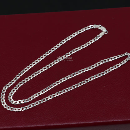 Sterling silver 20-inch 3mm Cuban chain necklace by TRIBAL ORNAMENTS, stylish and solid men's jewelry, handmade from India.