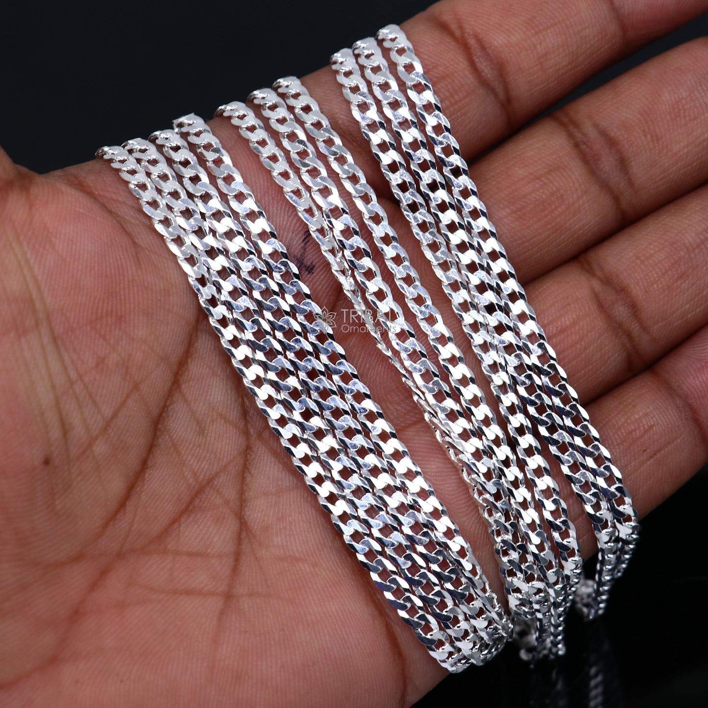 20" 3MM 925 sterling silver handmade solid fancy stylish silver chain necklace curb cuban chain best gifting jewelry from India ch245 - TRIBAL ORNAMENTS