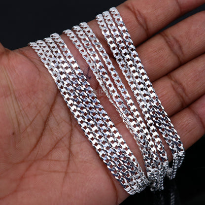 20-inch 3mm sterling silver curb Cuban chain necklace by TRIBAL ORNAMENTS, stylish solid men's jewelry with intricate design.