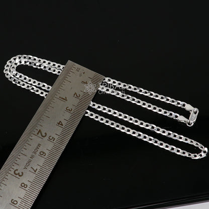 20-inch 3mm TRIBAL ORNAMENTS sterling silver curb Cuban chain necklace, stylish handmade jewelry for men.