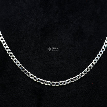 20-inch 3mm sterling silver Cuban curb chain necklace by Tribal Ornaments, stylish handmade jewelry for men.