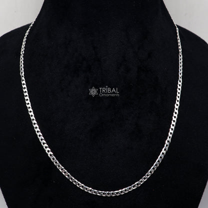 20-inch 3mm sterling silver Cuban chain necklace by Tribal Ornaments, stylish handmade men's jewelry with solid curb links.