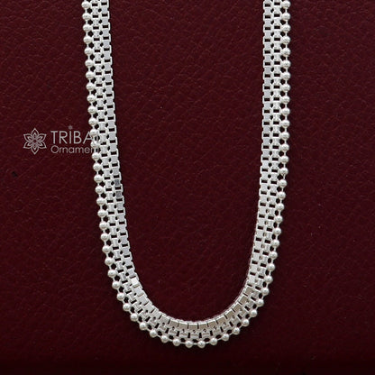 20-inch 4mm sterling silver tribal ornaments delicate waved beads necklace chain, high-quality handmade jewelry for gifting