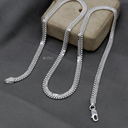 20-inch 4mm sterling silver beaded necklace with delicate waved design, handmade by TRIBAL ORNAMENTS, high-quality jewelry.