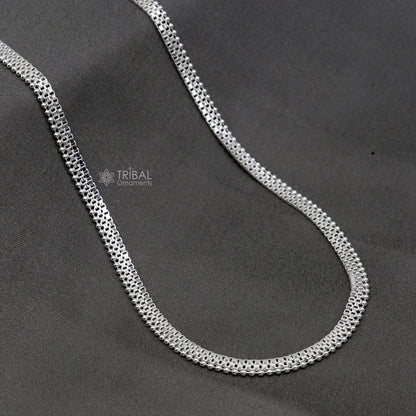 20-inch 4mm sterling silver necklace chain with delicate waved beads, high-quality handmade jewelry by TRIBAL ORNAMENTS