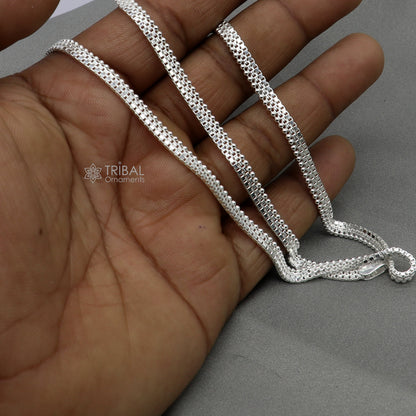 20-inch 4mm sterling silver beads necklace chain by TRIBAL ORNAMENTS featuring delicate solid waved beads, high-quality jewelry accessory.