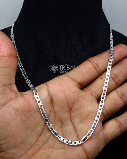 20-inch 4mm TRIBAL ORNAMENTS sterling silver Nawabi chain necklace, stylish handmade jewelry for men, perfect gift option.