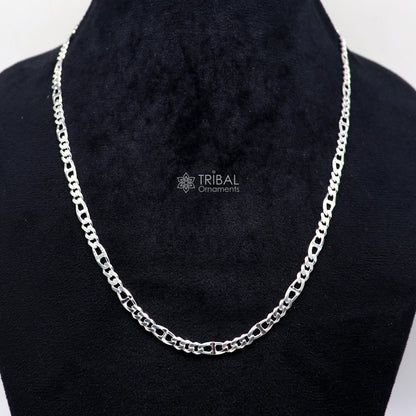 20-inch 4mm sterling silver Nawabi chain by Tribal Ornaments, showcasing a stylish handmade men's necklace with intricate design.