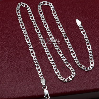 20-inch 4mm sterling silver Nawabi chain by TRIBAL ORNAMENTS, showcasing a stylish handmade men's necklace with intricate design.