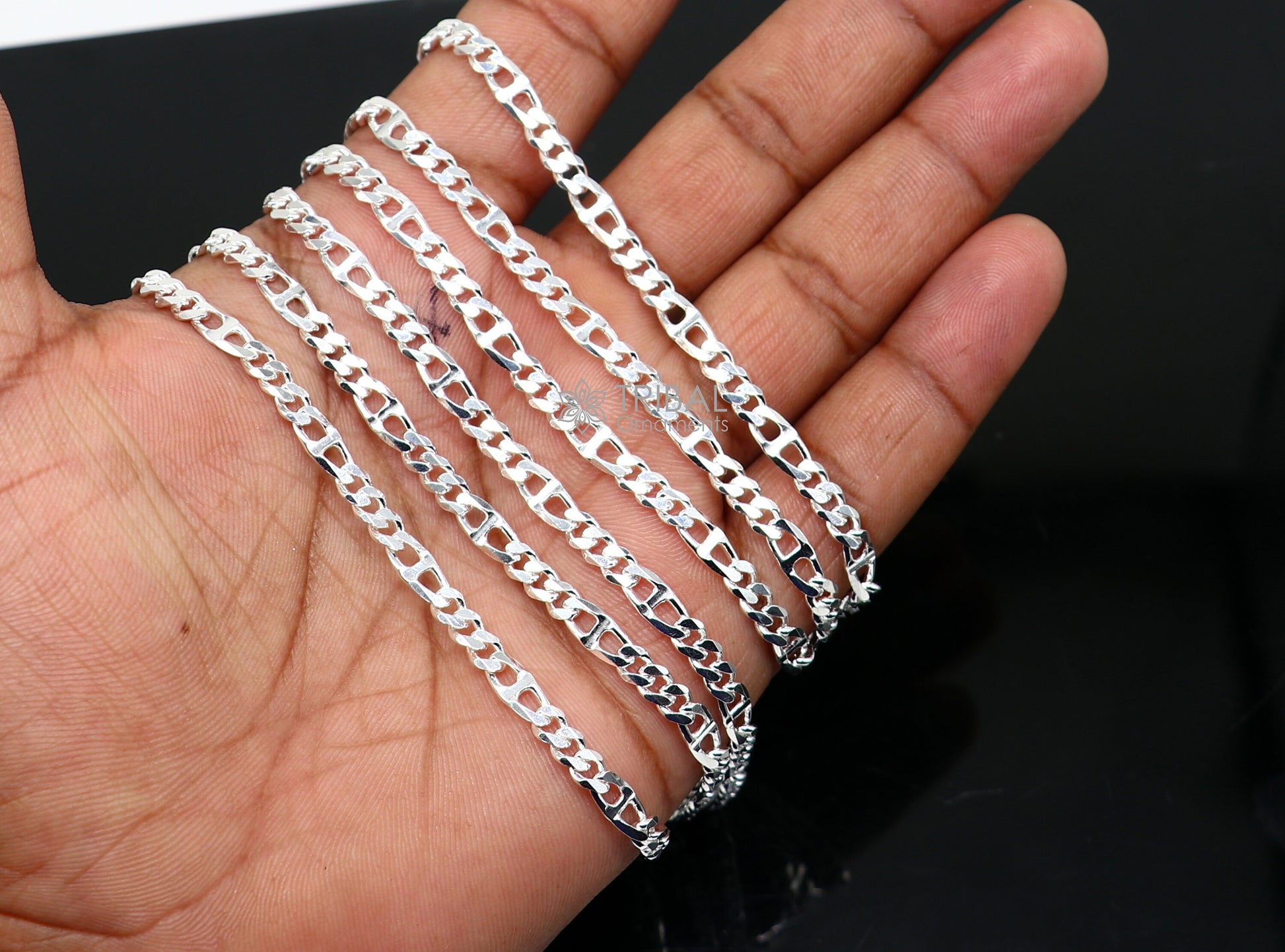 20" 4MM 925 sterling silver handmade solid fancy stylish silver chain necklace Nawabi chain best gifting jewelry from India ch244 - TRIBAL ORNAMENTS