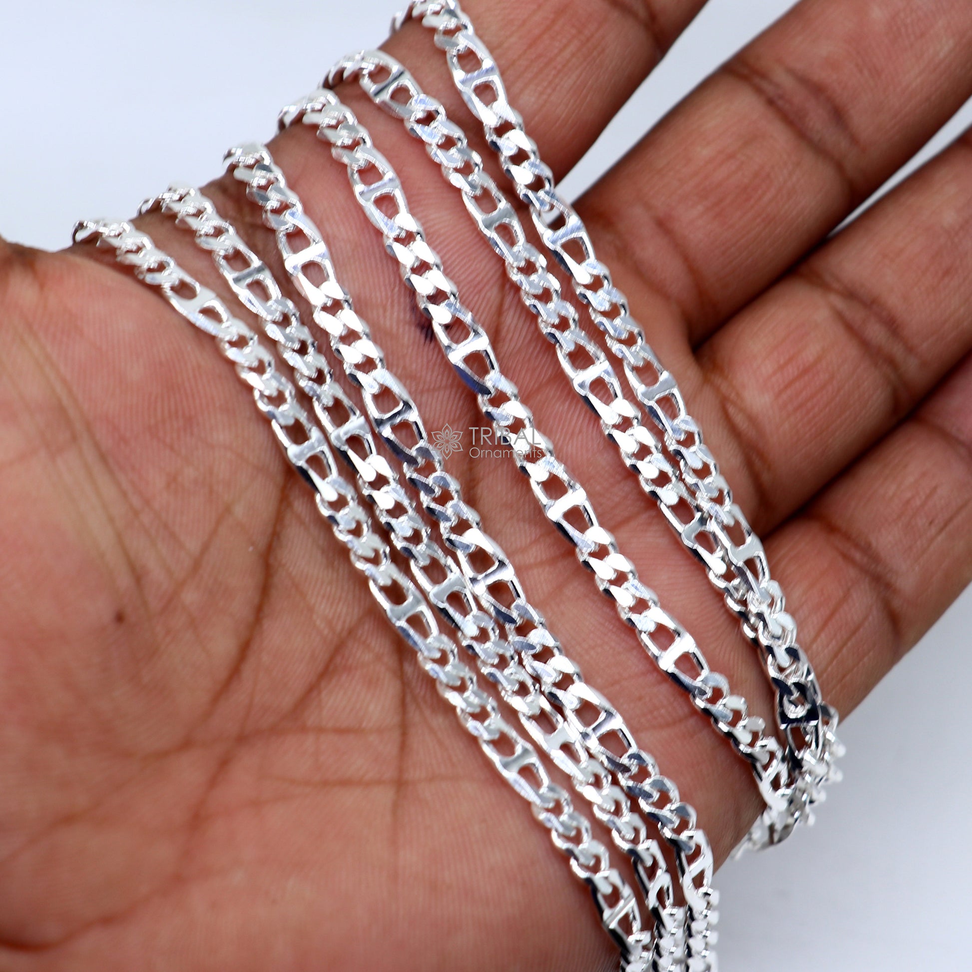 20" 4MM 925 sterling silver handmade solid fancy stylish silver chain necklace Nawabi chain best gifting jewelry from India ch244 - TRIBAL ORNAMENTS