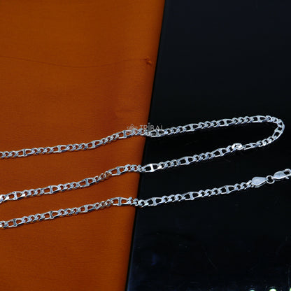 20-inch 4mm TRIBAL ORNAMENTS sterling silver Nawabi chain, handmade stylish men's necklace with intricate design.