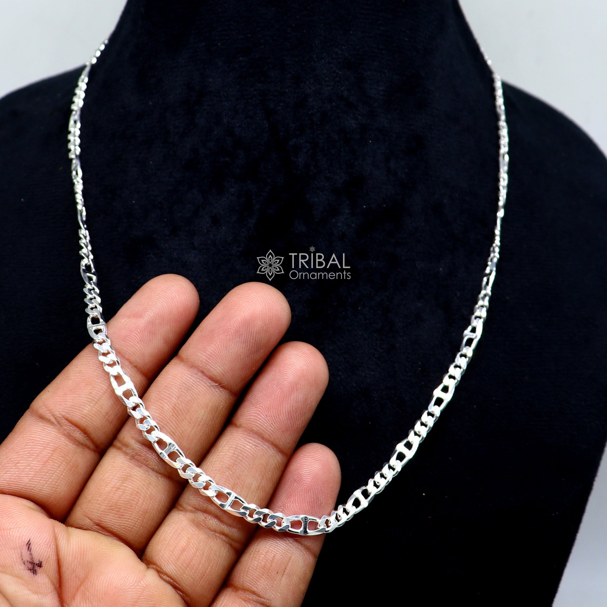 20" 4MM 925 sterling silver handmade solid fancy stylish silver chain necklace Nawabi chain best gifting jewelry from India ch244 - TRIBAL ORNAMENTS