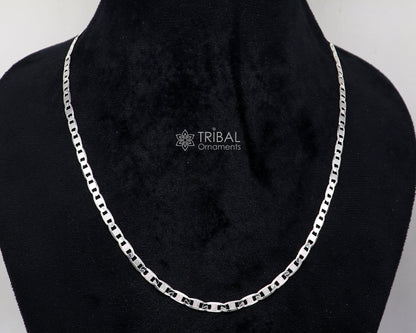 20-inch 4mm sterling silver Nawabi-style luxury chain necklace for men, handmade, stylish, tribal ornaments jewelry from India.