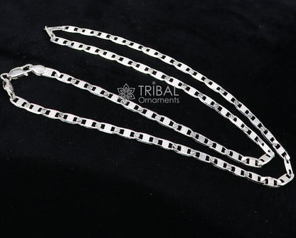 20-inch 4mm solid sterling silver Nawabi-style chain necklace by Tribal Ornaments, stylish men's jewelry, handcrafted from India.