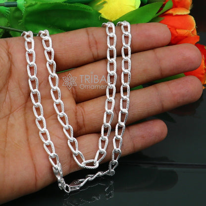 Sterling silver trendy chain necklace by TRIBAL ORNAMENTS, showcasing a handmade, unique design for men's and women's jewelry.