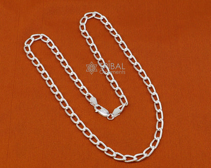 Sterling silver trendy chain necklace by TRIBAL ORNAMENTS, featuring handmade unique design for men and women jewelry.