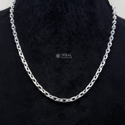 20-inch 5mm sterling silver Rolo chain necklace with vintage look, unisex jewelry from TRIBAL ORNAMENTS, handcrafted from India.