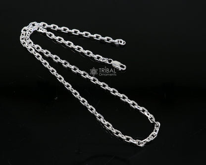 20-inch 5mm sterling silver Rolo chain necklace with vintage look, unisex jewelry from Tribal Ornaments, handmade from India.