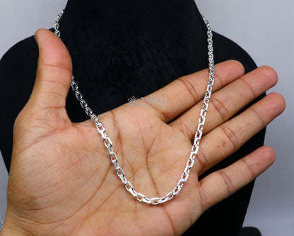 20-inch 5mm sterling silver vintage-look Rolo chain necklace by Tribal Ornaments, unisex jewelry with handmade detailing from India.