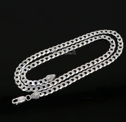 Sterling silver 20-inch handmade Nawabi chain necklace with a stylish 5mm solid silver design, crafted by TRIBAL ORNAMENTS from India.