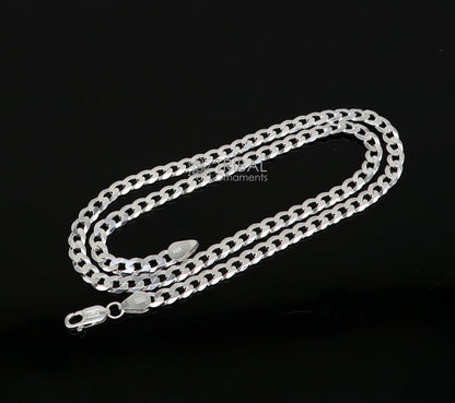 20-inch 5mm handmade sterling silver fancy chain necklace by Tribal Ornaments, stylish Indian Nawabi jewelry for gifting or wearing.