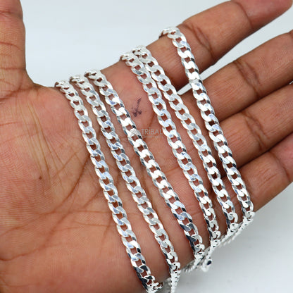 Sterling silver 20-inch handmade Nawabi chain necklace with 5mm fancy links, stylish Indian jewelry by Tribal Ornaments.