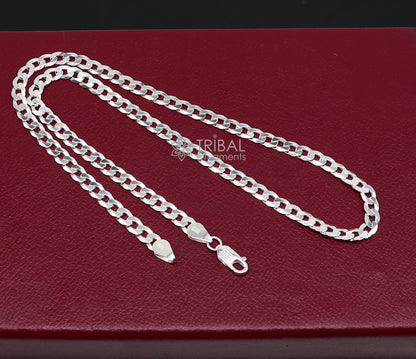 20-inch 5mm sterling silver handmade fancy chain necklace from TRIBAL ORNAMENTS, stylish Indian jewelry, perfect for gifting.