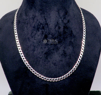 Sterling silver handmade 20-inch fancy Nawabi chain necklace by Tribal Ornaments, showcasing intricate design and solid silver craftsmanship.