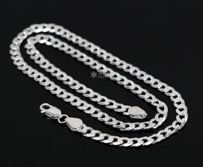 Sterling silver 20-inch handmade fancy chain necklace with 5mm links, stylish Nawabi design, ideal for gifting from India.