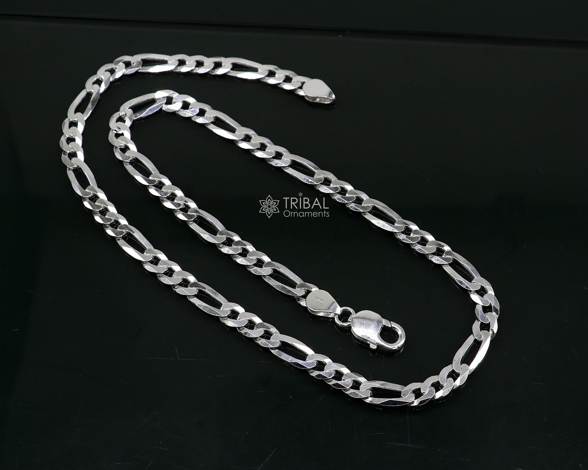 20" 7 MM 925 sterling silver handmade solid figaro chain stylish silver chain necklace, unisex chain best gifting jewelry from India ch230 - TRIBAL ORNAMENTS
