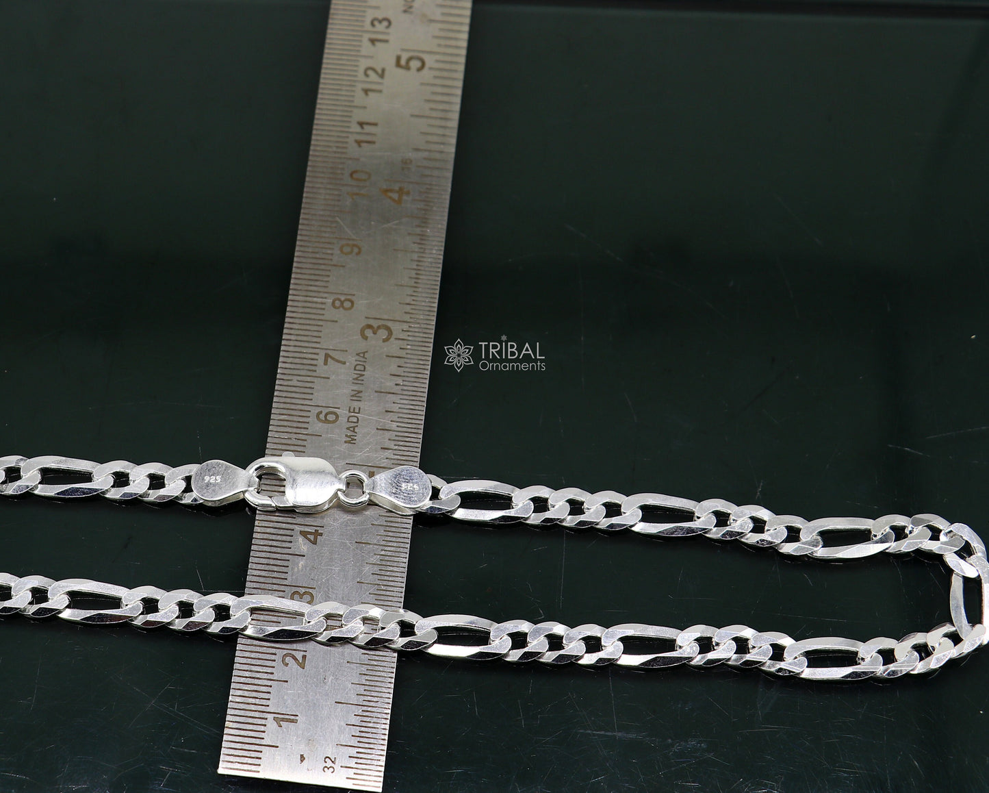 20" 7 MM 925 sterling silver handmade solid figaro chain stylish silver chain necklace, unisex chain best gifting jewelry from India ch230 - TRIBAL ORNAMENTS