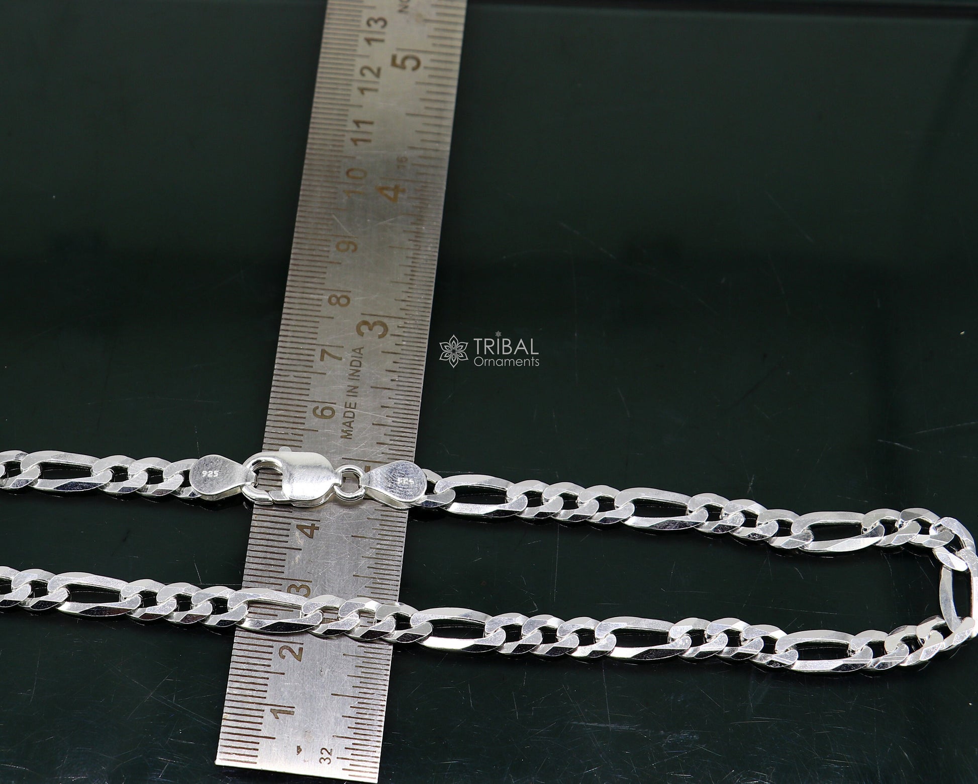 20" 7 MM 925 sterling silver handmade solid figaro chain stylish silver chain necklace, unisex chain best gifting jewelry from India ch230 - TRIBAL ORNAMENTS