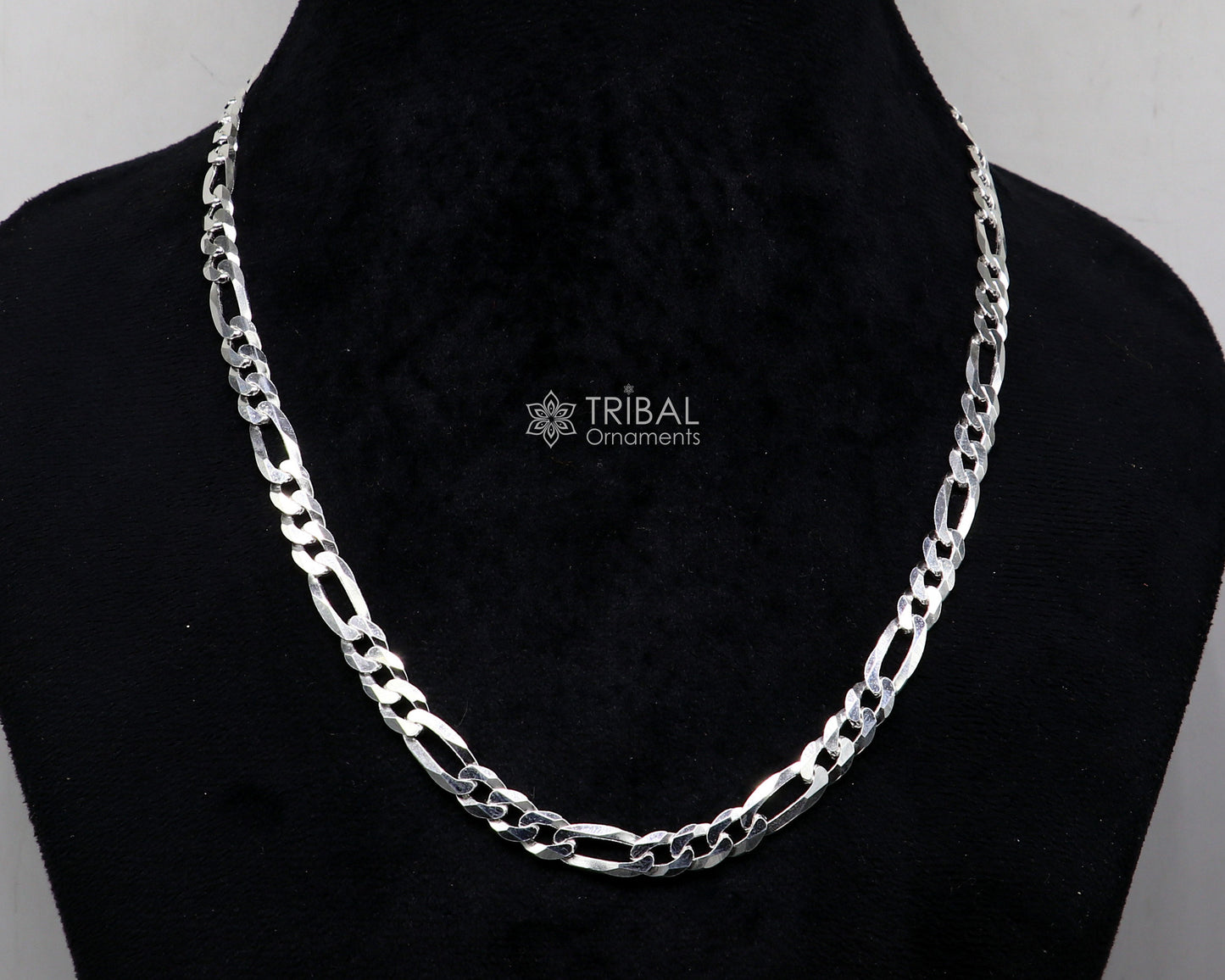 20" 7 MM 925 sterling silver handmade solid figaro chain stylish silver chain necklace, unisex chain best gifting jewelry from India ch230 - TRIBAL ORNAMENTS