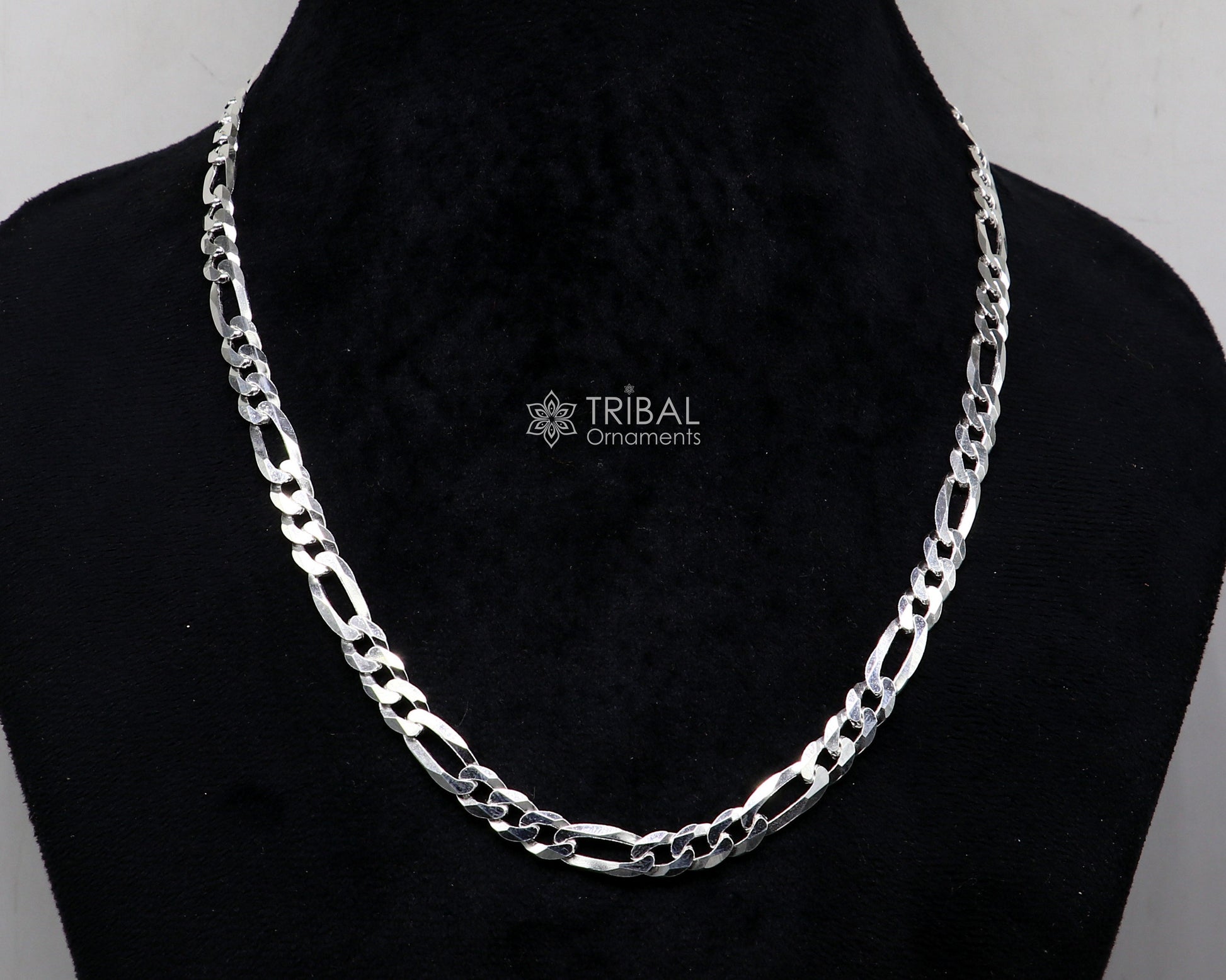 20" 7 MM 925 sterling silver handmade solid figaro chain stylish silver chain necklace, unisex chain best gifting jewelry from India ch230 - TRIBAL ORNAMENTS