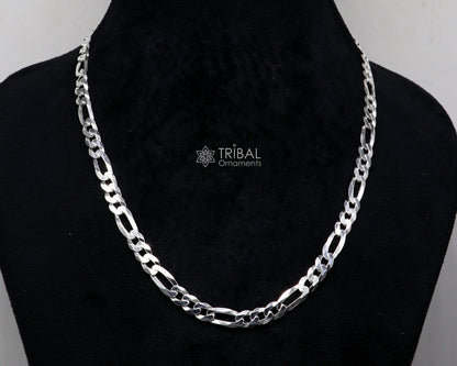 Sterling silver 20-inch 7mm solid Figaro chain for men, handmade stylish jewelry by TRIBAL ORNAMENTS