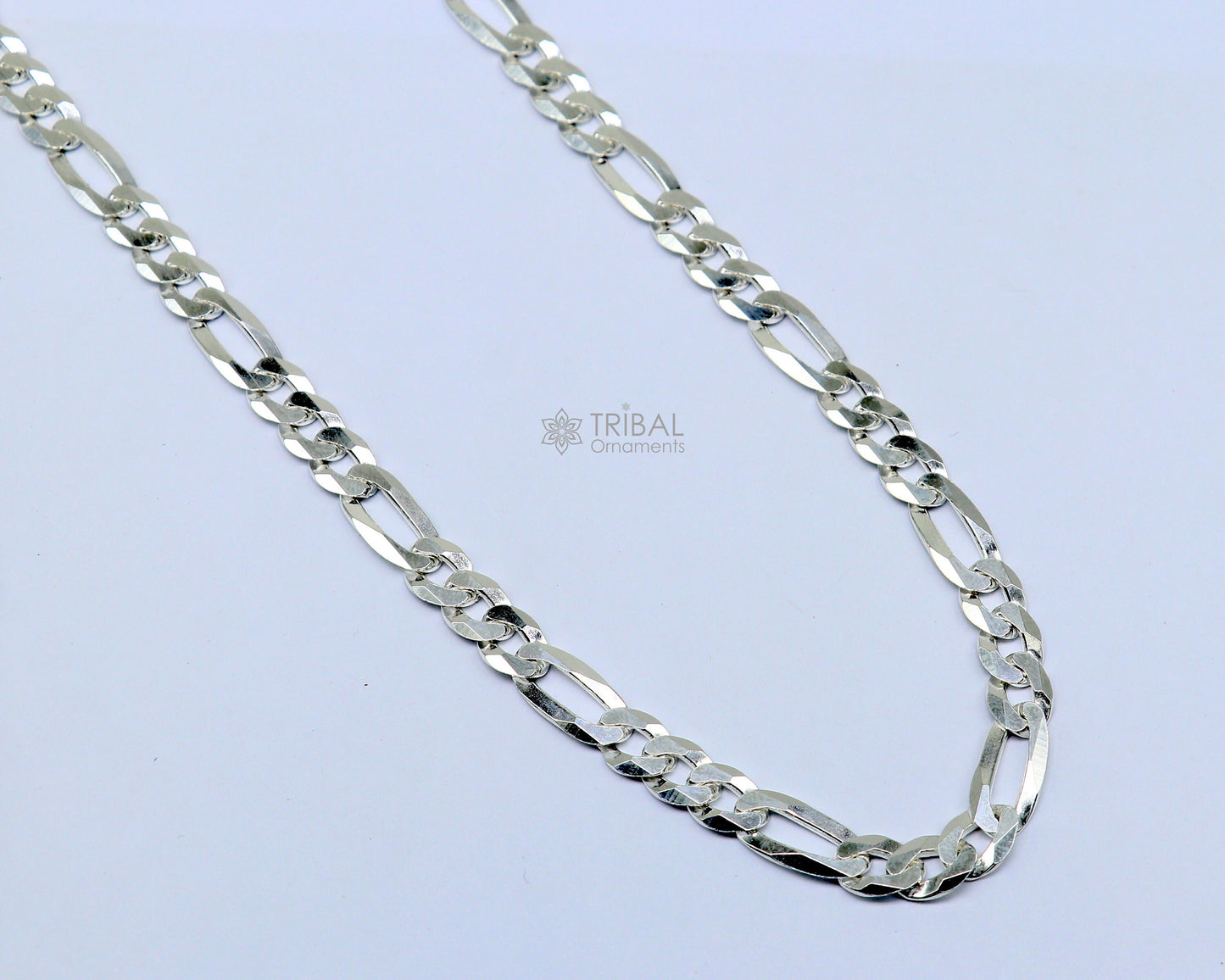 20" 7 MM 925 sterling silver handmade solid figaro chain stylish silver chain necklace, unisex chain best gifting jewelry from India ch230 - TRIBAL ORNAMENTS